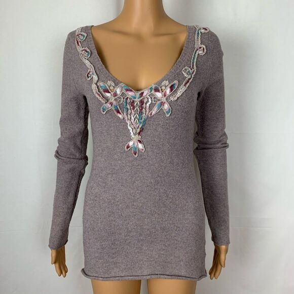 We the Free People Embroidered V Neck Sweater Sm - Picture 1 of 7